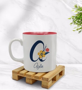 BK Gift Kişiye Özel Harf ve İsim Tasarımlı İçi Kırmızı Renkli Kupa Bardak Model 2