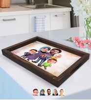 BK Gift Kişiye Özel Aile Karikatürlü Doğal Ahşap Tepsi-8