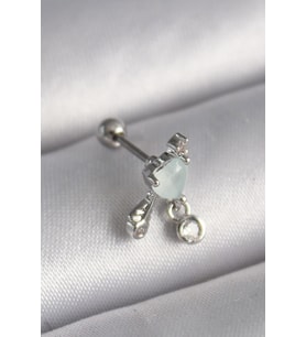 316L Çelik Gümüş Renk Beyaz Minelik Kalp Sallantı Zirkon Taş Detay Tragus Piercing