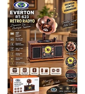 RT-623 Nostalji Radyo Fm-Usb-Tf-Aux 1800Mah Retro GRAMAFON RADYO