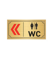WC YAZILI SOLA OK İŞARETLİ  10CM X 20 CM GOLD METAL LEVHA