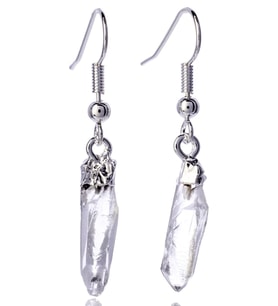 Sertifikalı Ham İşlenmemiş Kristal Kuvars Taşı Küpe (Çok Renkli)