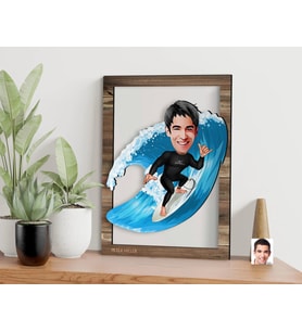BK Gift Kişiye Özel Sörfçü Karikatürlü 3D Ahşap Tablo, Sevgiliye Hediye, Arkadaşa Hediye, Yıl Dönümü Hediyesi, Doğum Günü Hediyesi-1