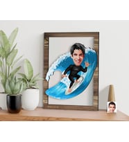 BK Gift Kişiye Özel Sörfçü Karikatürlü 3D Ahşap Tablo, Sevgiliye Hediye, Arkadaşa Hediye, Yıl Dönümü Hediyesi, Doğum Günü Hediyesi-1
