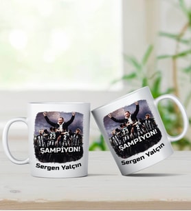 Kişiye Özel Siyah Beyaz Şampiyon Kupa Hediye Seti