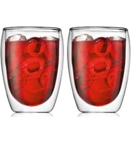 Çift Cidarlı Cam Bardak, Meşrubat Bardağı 300 ml, Beyaz, Elde Yıkanabilir, 2 Adet Set - 12772