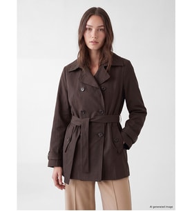 LCW Modest Kahverengi Kruvaze Yaka Oversize Kadın Trençkot