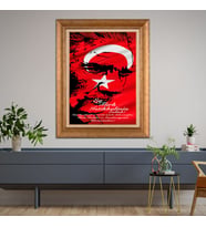 Altın Varaklı Çerçeveli Paspartulu Atatürk Tablo TR1103 (Gold)