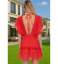 Brode Detaylı V Yaka Pamuklu Mini Elbise Yaz Koleksiyonu Rahat Ve Şık Modern Stil Modern Stil
