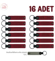 Doğum Günü Kutlamasında Yakın Çevreye, 16'lı Set, Kişiye Özgü Deri Hatıra Anahtarlık, Kırmızı & Gri