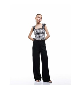 Koton Beli Lastikli Bürümcük Geniş Paça Siyah Kadın Pantolon 6Wal40009Ik