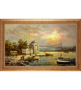 Çerçeveli Paspartulu Manzara Tablo ah1299 (Gold)