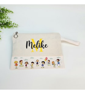 İsme Özel Sevimli Çocuk Figürlü Clutch Çanta