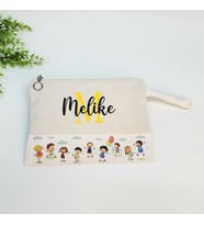 İsme Özel Sevimli Çocuk Figürlü Clutch Çanta