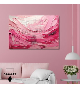 Tekli Yatay Kanvas Duvar Tablosu Soyut Pembe Yağlı Boya Deseni