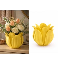 3D Baskı Lotus Yapraklı Vazo - Dekoratif Çiçeklik-Sarı