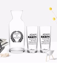 BK Gift Kişiye Özel Renkli Baskılı Rakıyı İcat Etmiş Tasarımlı İkili Rakı Bardağı ve Karaf Hediye Seti-1 (Model 1)