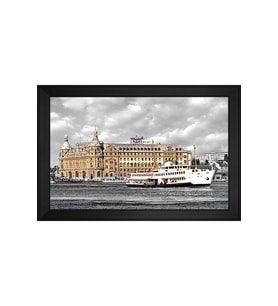 Haydarpaşa Tren Garı ve Vapur Motifli Kanvas Tablo 50 x 70 cm Siyah Çerçeve