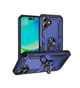 Apple iPhone 16 Plus Kılıf Yüzüklü Standlı Korumalı Tank Kapak (Mavi)