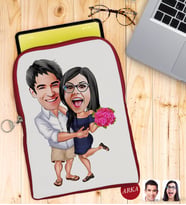BK Gift Kişiye Özel Sevgililer Karikatürlü Taşınabilir Koruyucu Tablet Kılıfı & Organizer Çanta - Kırmızı-108