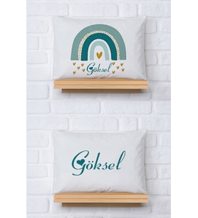 Pia Baby Premium %100 Pamuk İkili İsim Yazılı Kız Bebek Yastık Kılıfı – 35x45 cm Organik Baskı 5055-13 (Ekru)