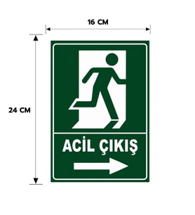 6 Adet Sağ Yöne Acil Çıkış Levhası, Yapışkanlı Sticker Levha, 16x24, 20x30 (A4), 30x42 (A3) Cm Boyut Seçenekleriyle Folyo Baskı Sticker Kişiselleştiirlebilir Levha