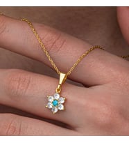 Gümüş Mi Taşlı Gold Çiçek Kadın Kolye
