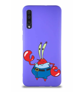 Samsung Galaxy A30S Soft Premier Kapak Bay Yengeç Tasarımlı Silikon Kılıf - Mor (Şeffaf)