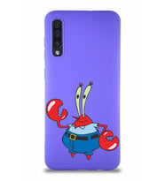Samsung Galaxy A30S Soft Premier Kapak Bay Yengeç Tasarımlı Silikon Kılıf - Mor (Şeffaf)