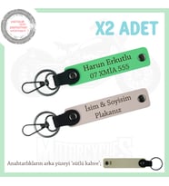 Motorcu Çiftler İçin Uyumlu İsim ve Plaka Yazılı 2’li Deri Anahtarlık Set, Pudra-F Yeşil-SK