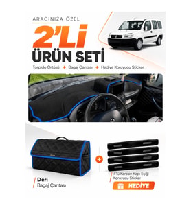 e-biz FIAT DOBLO (2000-2008) AİRBAGSİZ BÜYÜK EKRAN Uyumlu Torpido + Deri Çanta - Siyah-Mavi - FI021