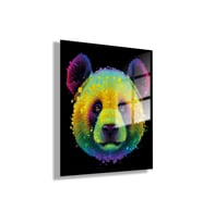 Temperli Gerçek Cam Tablo Neon Renkli Panda Duvar Tablosu