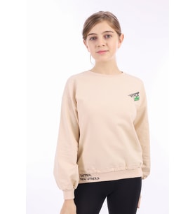 Toontoy Kız Çocuk Baskılı Sweatshirt (Bej)