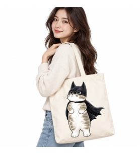 Süper Kahraman Kedi Baskılı Kanvas Çanta 35x40 cm – 260 Gr