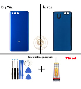 Xiaomi Mi Note 3 Mavi Arka Pil Kapağı Batarya Kapağı Lazer Kesim + Yapıştırıcı ve Vida Seti