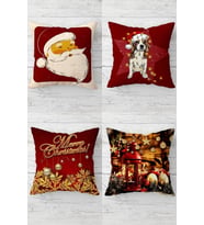 Noel Baba Merry Christmas Evcil Köpek Gizli Fermuarlı Kırlent Kılıfı Yastık Kılıfı Takım(4adet) (Kırmızı)