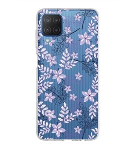 Samsung Galaxy M12 Kapak Floral Lila Tasarımlı Şeffaf Silikon Kılıf
