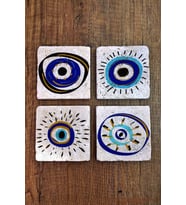 Doğal Taş Bardak Altlığı Nazar Boncuğu Baskılı 4'lü Set - Stone Coasters 273