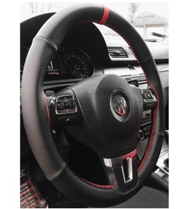 VW Arteon Uyumlu Dikme Direksiyon Kılıfı Karbon Delikli Kırmızı Yüzüklü