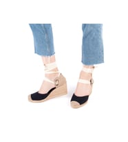 Gerçek Elişi Siyah Ipli Dolgu Topuk Keten Espadril Handmade