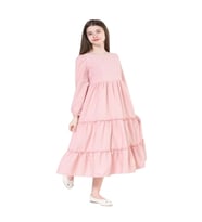 Gülücük Kids G01641-428 Kız Çocuk Kesme Keten Desenli Elbise - Gülücük - Pembe-14 YAŞ (Pembe)