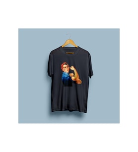 Oversize Kadın Gücü Baskılı Tasarım Unisex T-shirt (Siyah)
