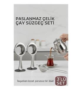 Çay Süzgeci Seti - 3 Parça Profesyonel Kulplu Demlik Filtresi Paslanmaz Çelik 718934