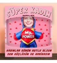 eJOYA MiniBiz Hero Kişiye Özel Fotoğraflı Kadınlar Günü Peluş Yastık  Bebek 116253 (Pudra Pembe)