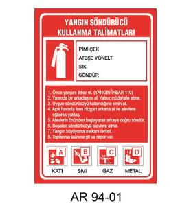 YANGIN SÖNDÜRÜCÜ KULLANMA TALİMATLARI İŞ GÜVENLİĞİ UYARI LEVHASI 1 ADET PVC 21 X 29CM