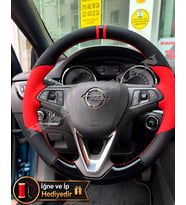 Opel Insignia B Dikme Direksiyon Kılıfı Parlak Siyah Kırmızı Detaylı Kırmızı Çift Yüzük ve Dikiş 2017-2022