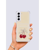 Samsung Galaxy S22 Kartlıklı Kiraz Desenli Kılıf