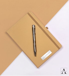 Kişiye Özel İsimli Defter ve Kişiye Özel İsimli Metal Kalem Hediye Seti - 8 Farklı Renk (Krem)