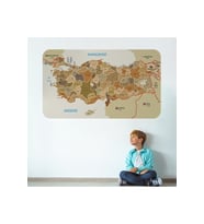 Eğitici Ve Öğretici Detaylı Dekoratif Komşulu Türkiye Haritası Duvar Sticker-3847-85x130