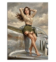 Uçak Üzerinde Pin-Up Kadın Dekoratif Kanvas - Mdf Ahşap Tablo